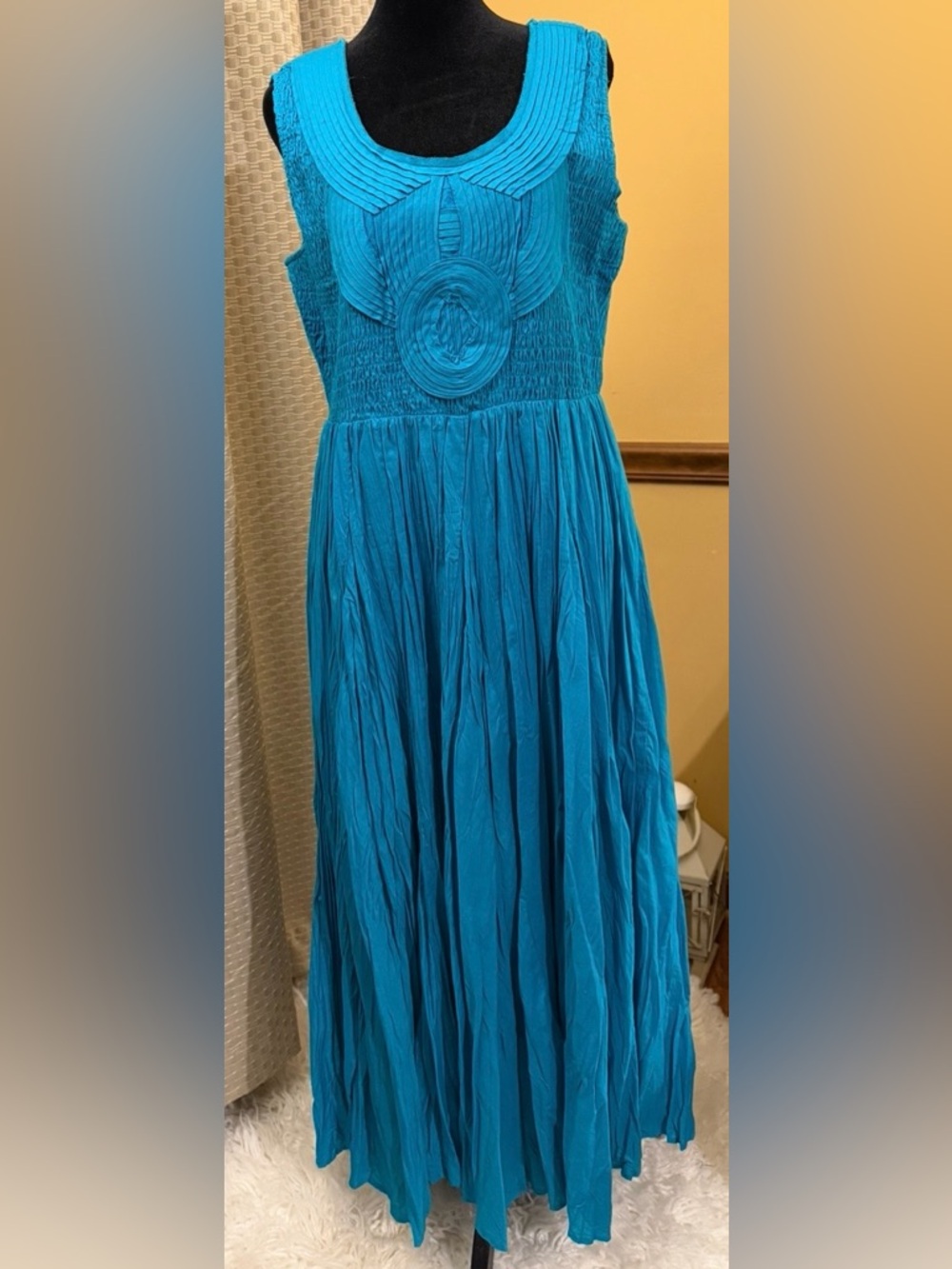 Grace Dresses Teal Smocked Maxi Dress 100% Cotton